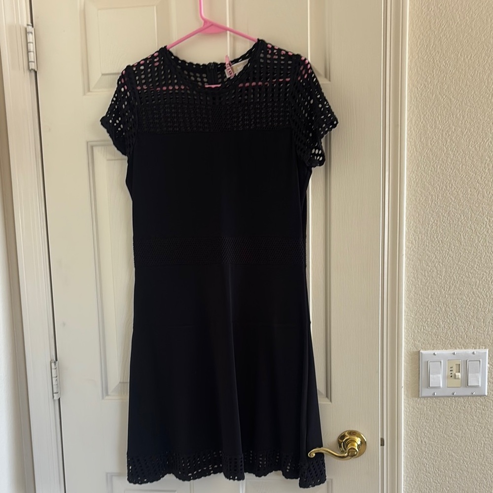 Michael Kors Black A-Line Midi Dress with Crew Neck